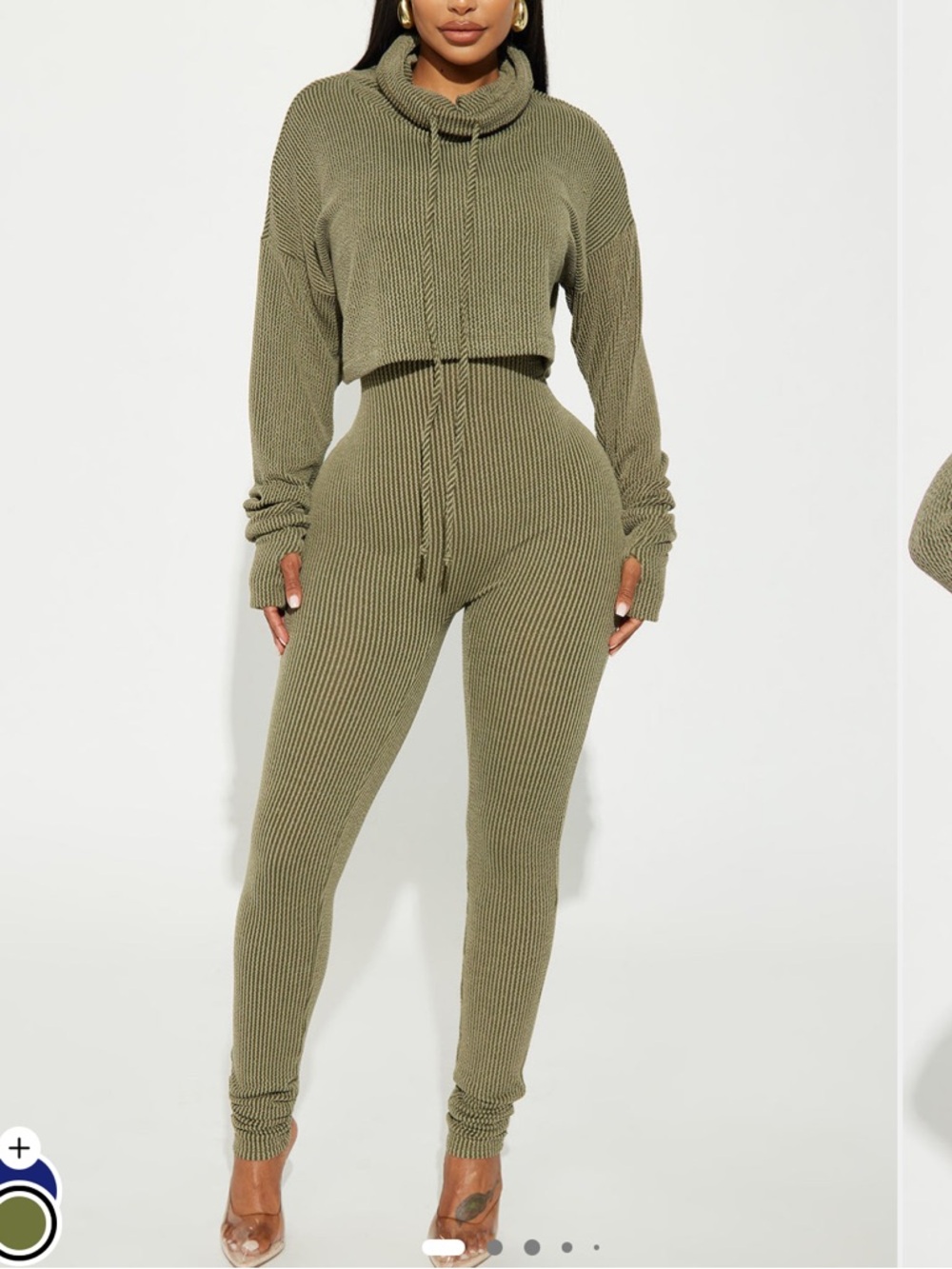 Fashion Nova Thinking it Over Olive Ribbed 2-Piece Jumpsuit Set